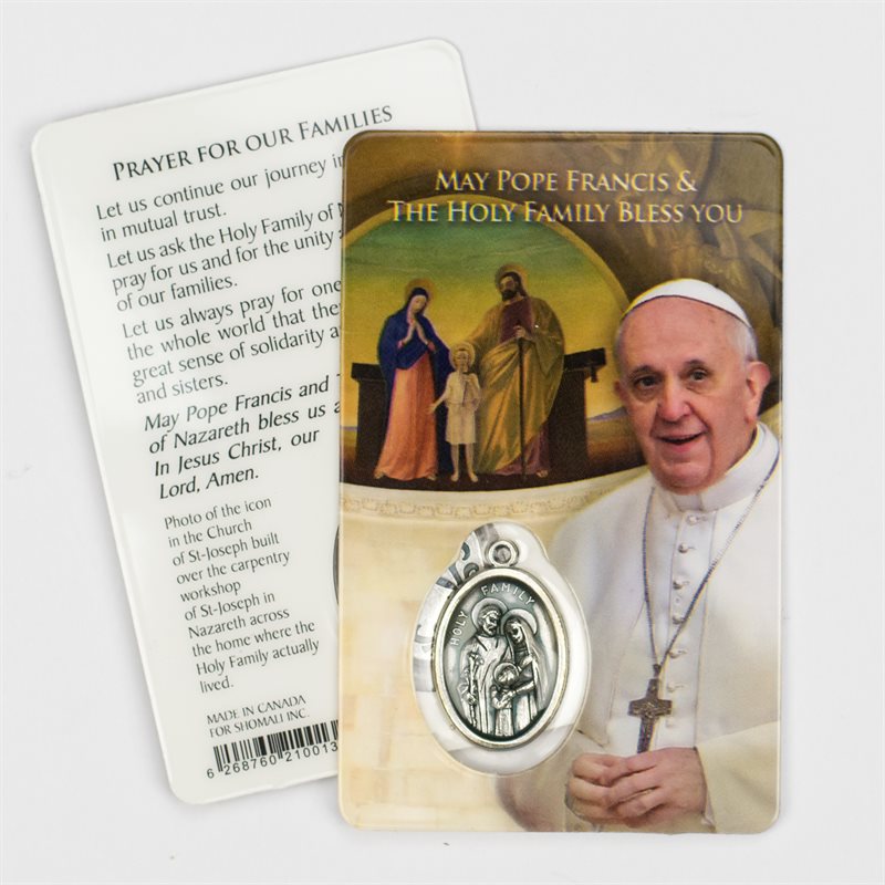 Prayer card with medal-Pope Francis and the nativity