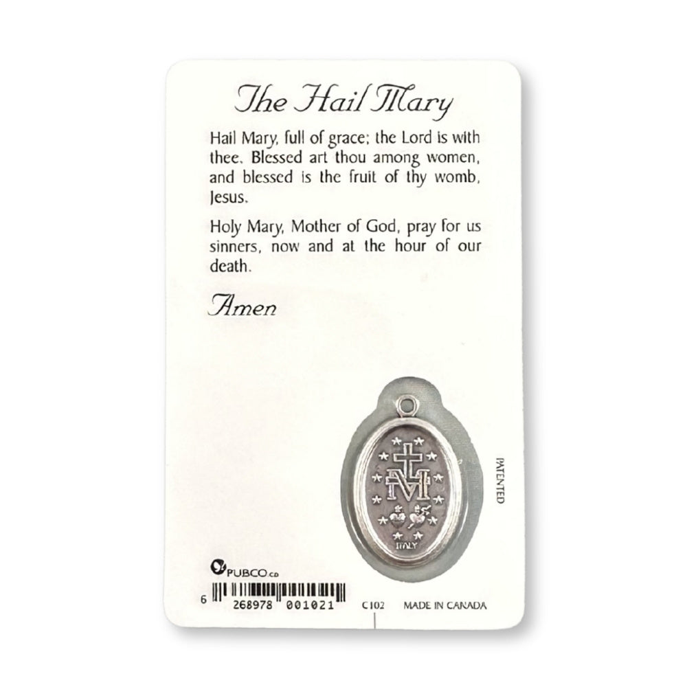 Prayer Card Hail Mary with medal