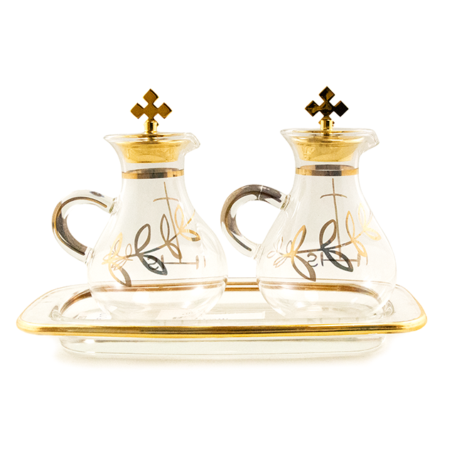 Set of Cruets And Tray With Gold Pattern