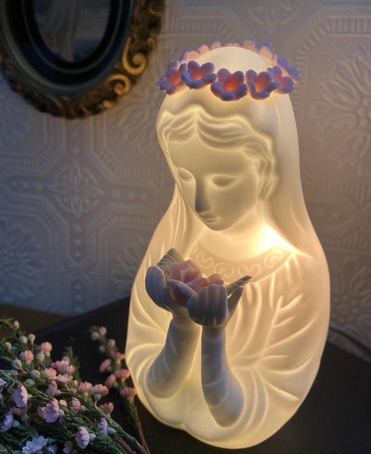 Virgin Mary Night Light with Pink Crown