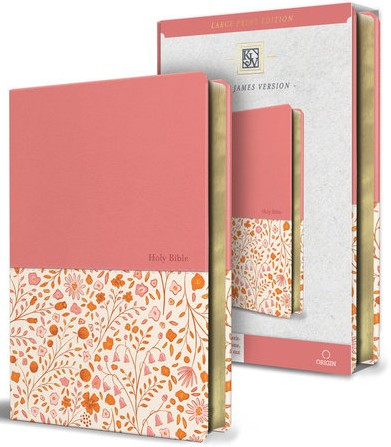 KJV Holy Bible, Large Print Handy Size format, 2 Piece Pink Floral Leathersoft with Ribbon Marker, Red Letter, thumb index