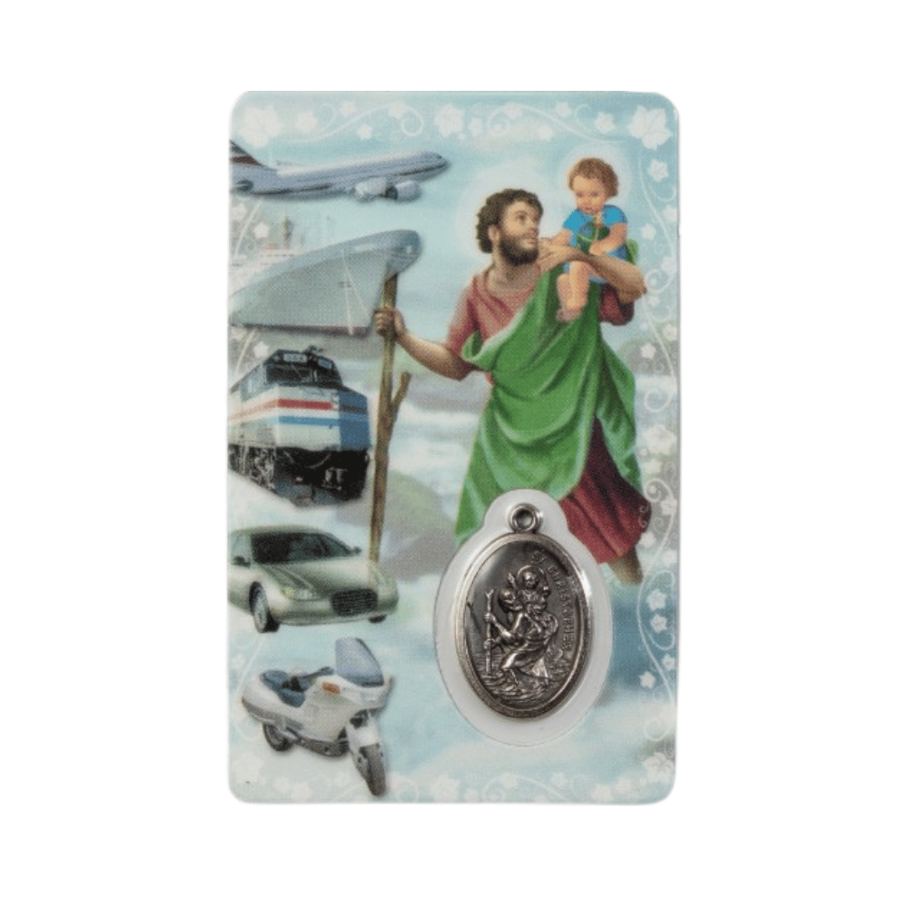 St-Christopher prayer card with medal - patron saint of travelers
