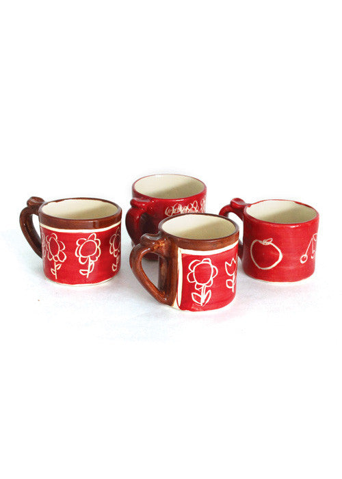 Set 4 hand decorated mugs