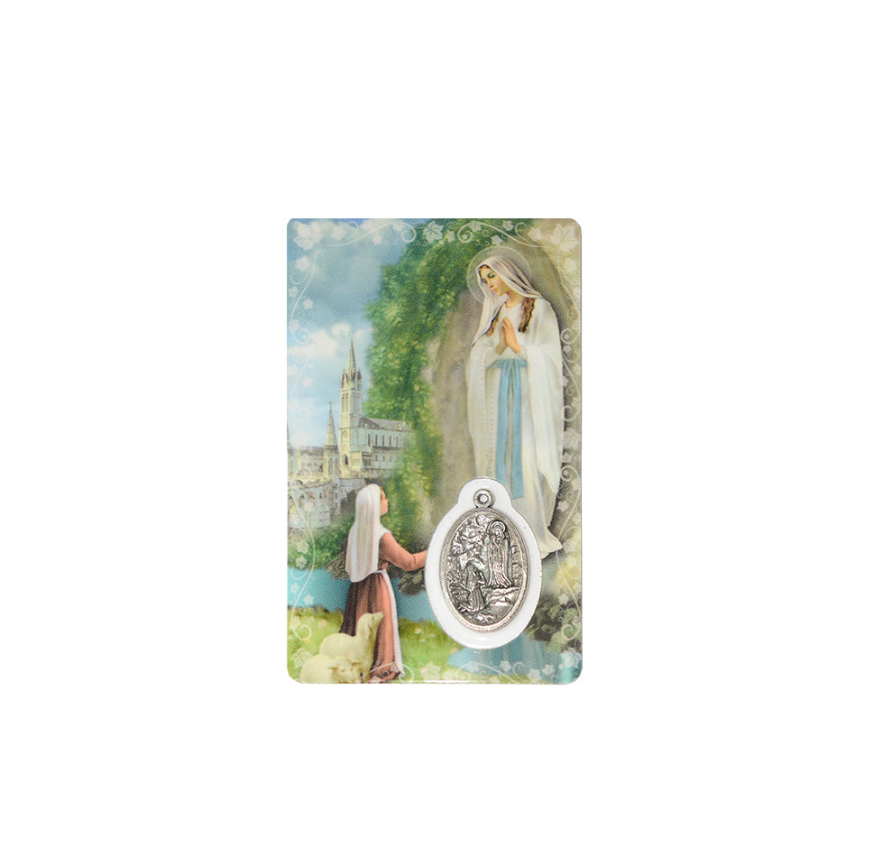 Our Lady Of Lourdes - Prayer Card With Medal