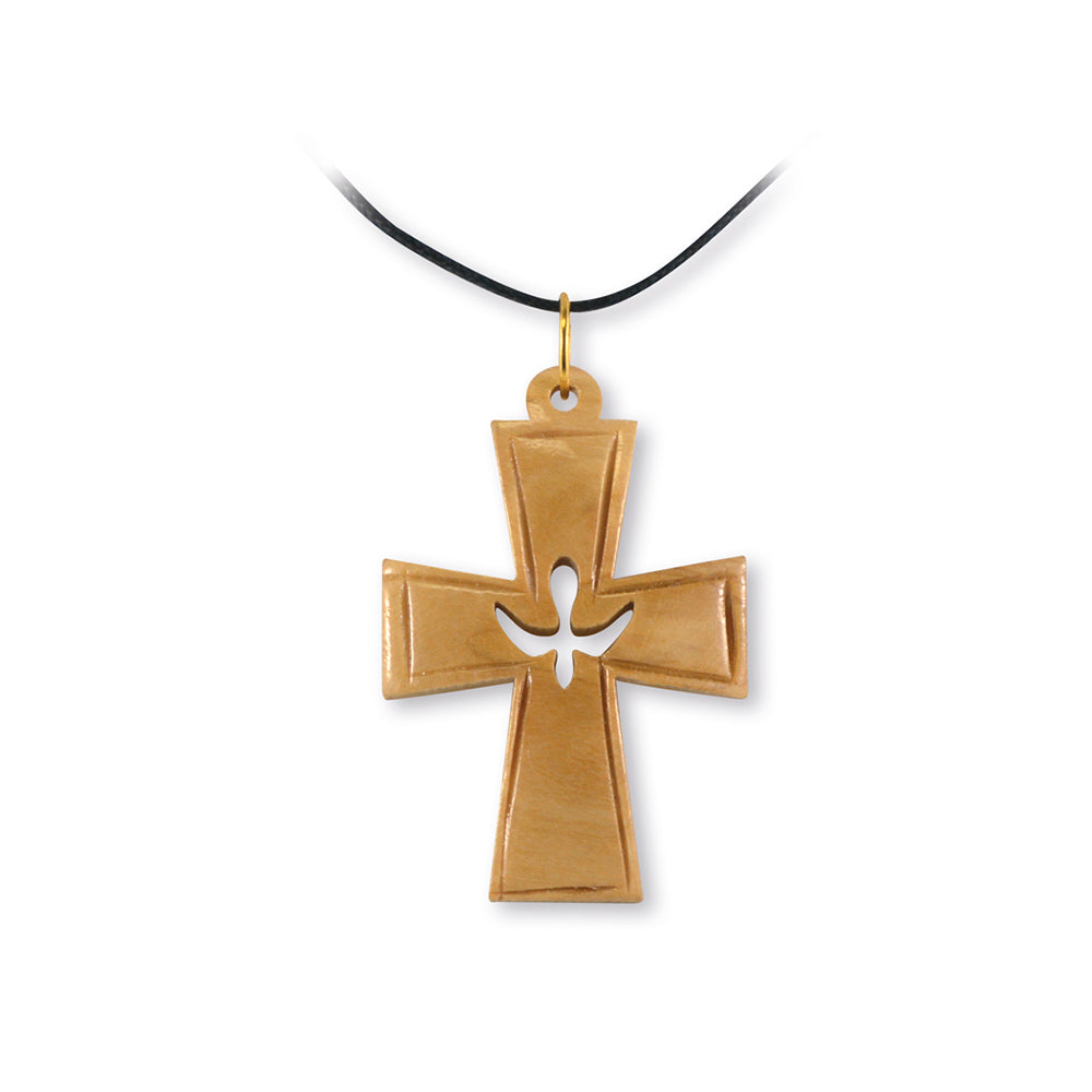 Olive Wood Cross With Dove Pendant