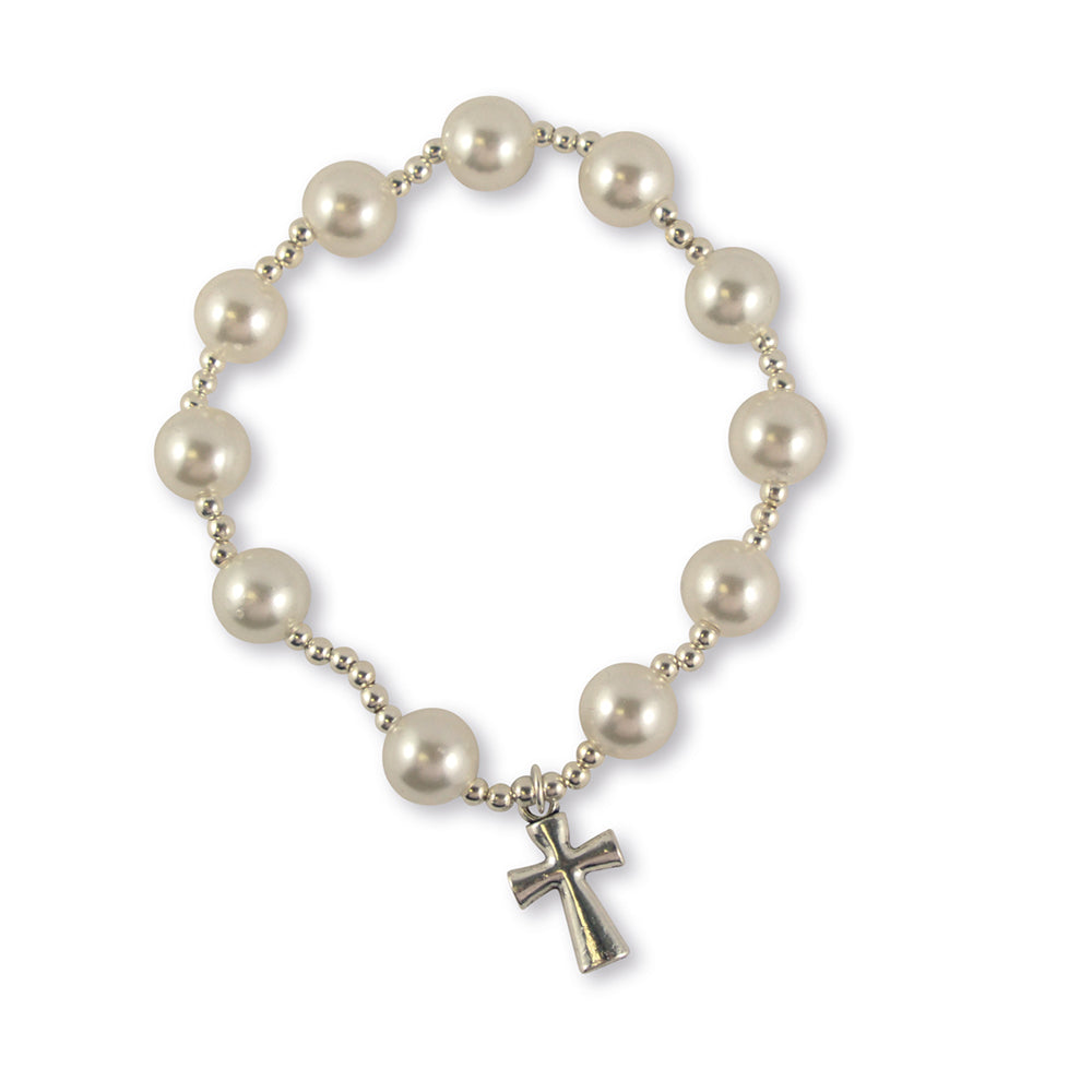 White Pearls Bracelet With Cross