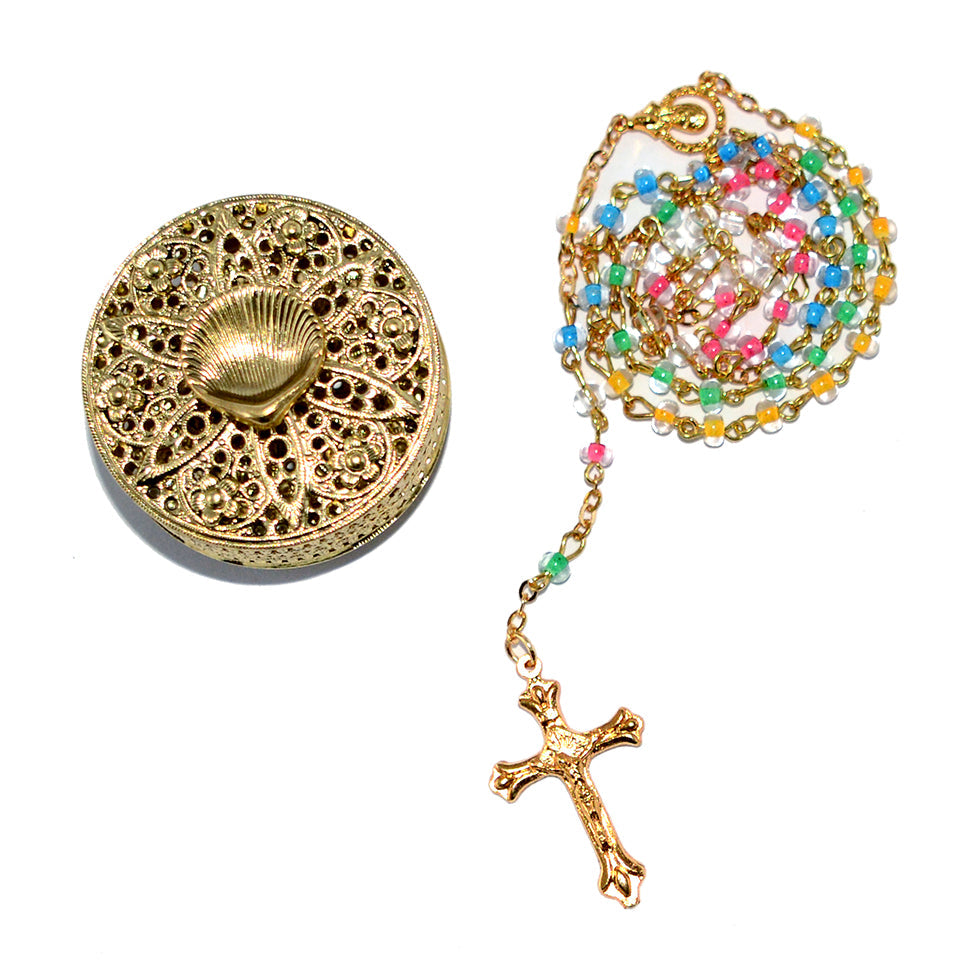 Baptism rosary with case