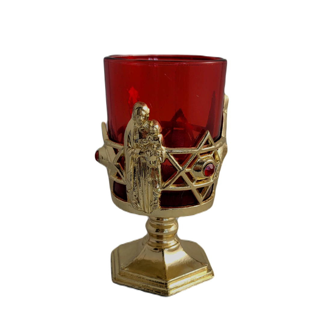 Gold vigil glass holder with red glass