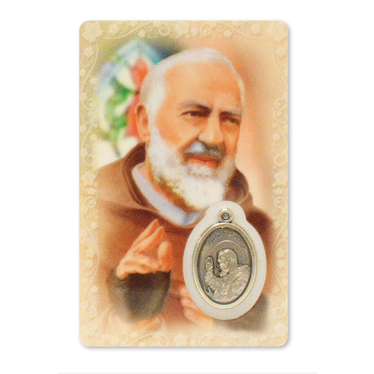 Prayer card with Padre Pio medal