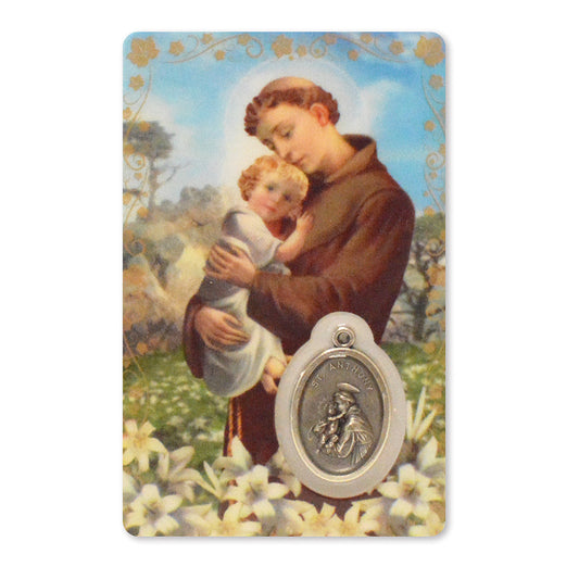 Prayer card with Saint Anthony medal