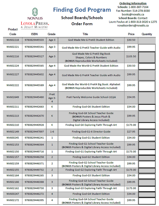 Finding God Order Form - School Version