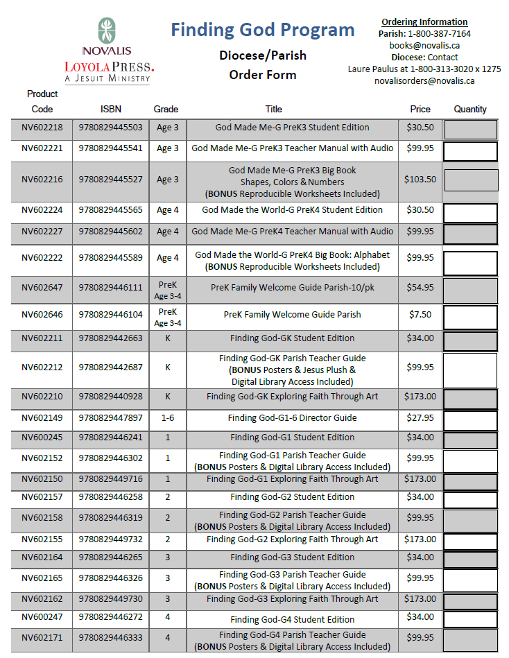 Finding God Order Form - Parish Version