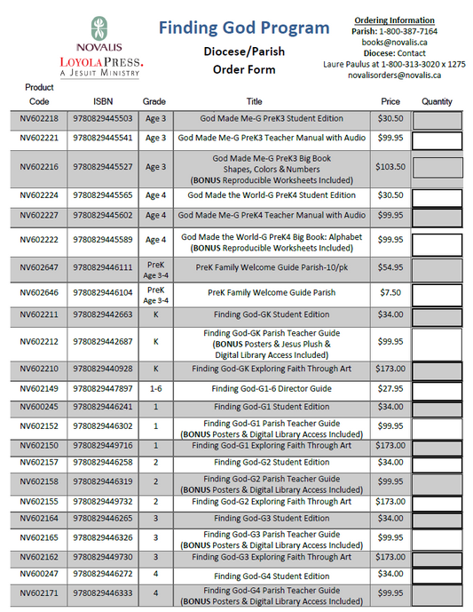 Finding God Order Form - Parish Version