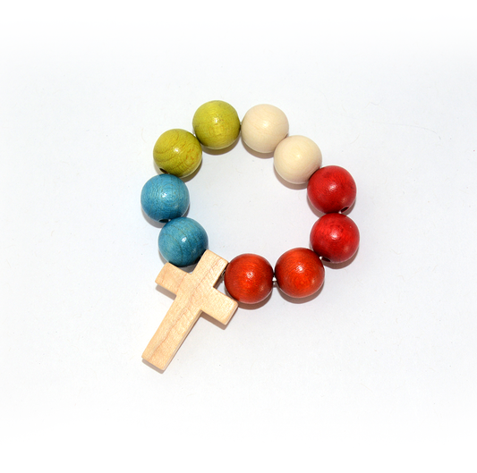 Multicolored wooden decade rosary on elastic