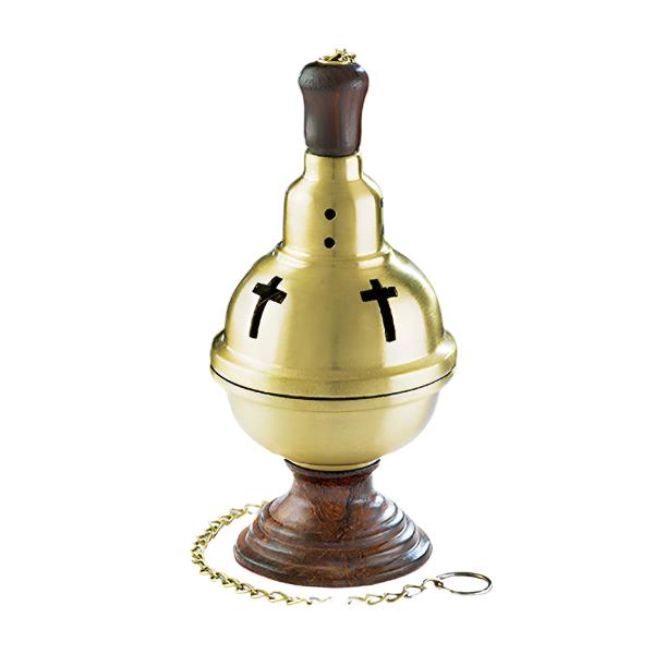 BRASS INCENSE BURNER WOODEN BASE