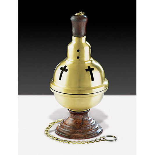 BRASS INCENSE BURNER WOODEN BASE