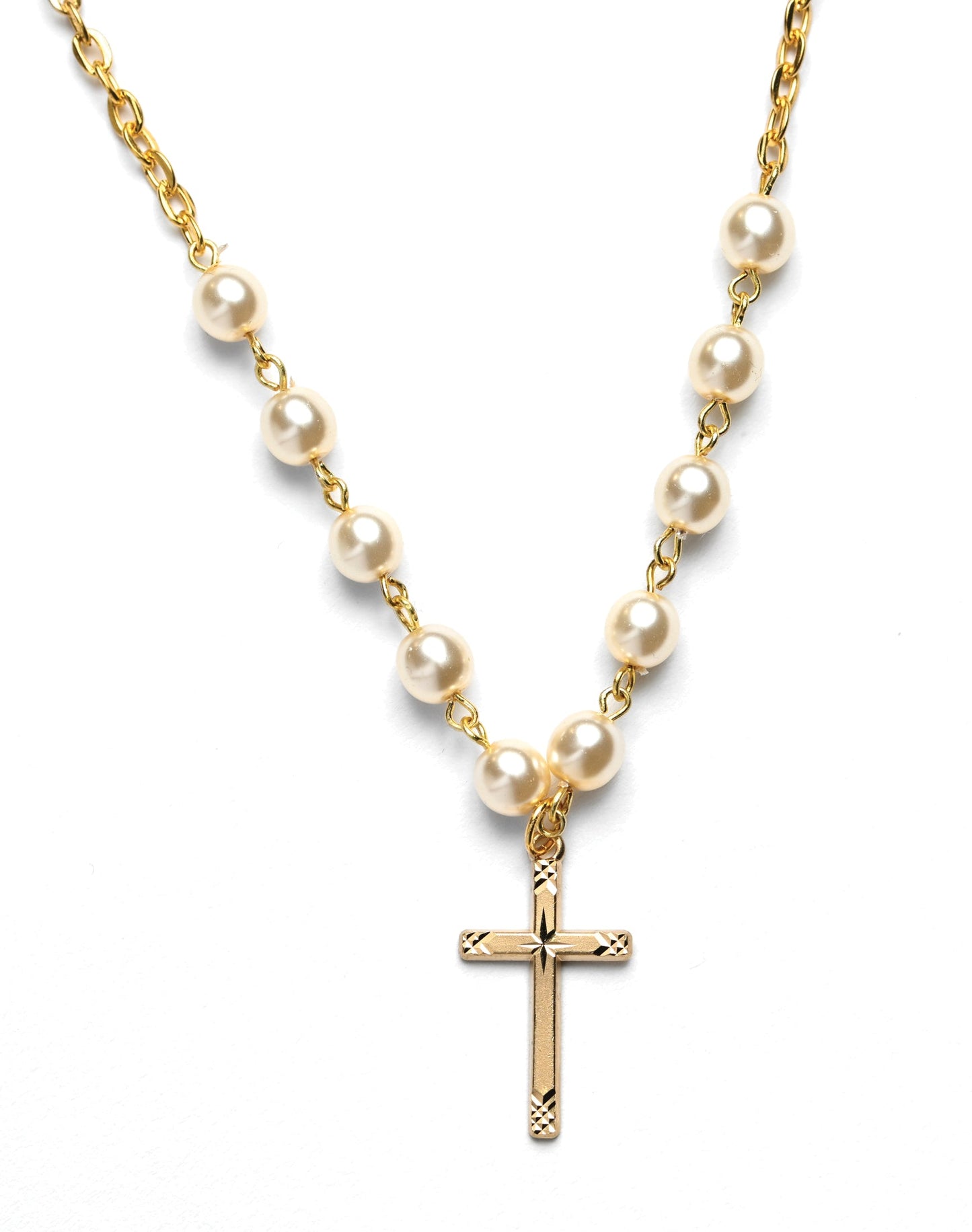 Cross on necklace with pearl beads