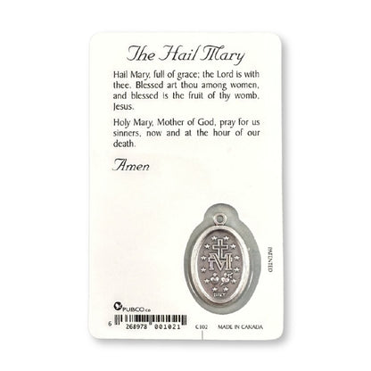 Prayer Card Hail Mary with medal