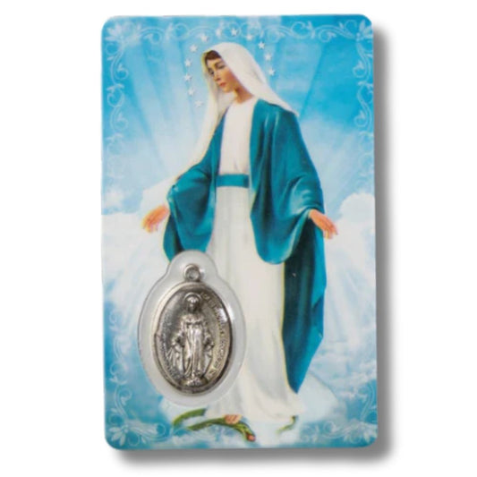 Prayer Card Hail Mary with medal