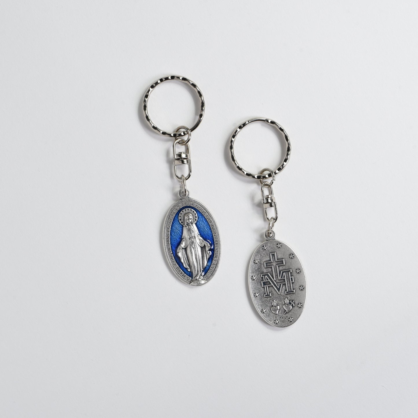 Blue enameled Marie key ring