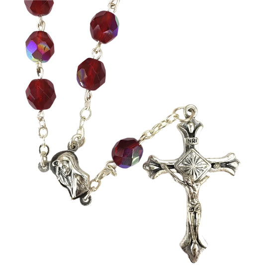 Red Crystal One-Decade Rosary With Silver Chain
