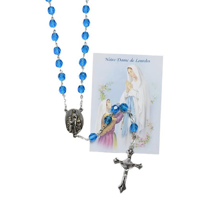 CRYSTAL ROSARY WITH LOURDES RELIC WITH PRAYER CARD