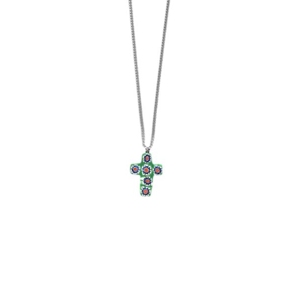 GREEN MURANO CROSS PENDANT