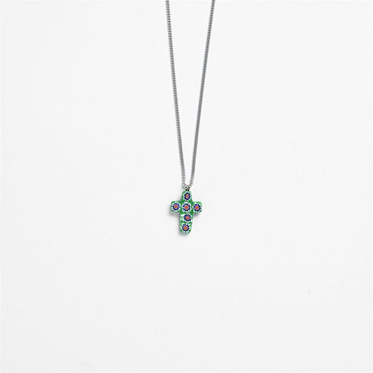 GREEN MURANO CROSS PENDANT