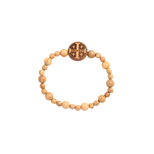 Olive Wood Bracelet With Jerusalem Cross