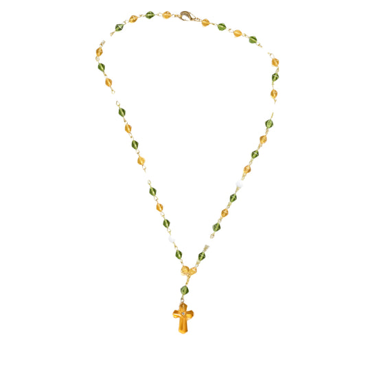 Necklace Glass Amber and Green
