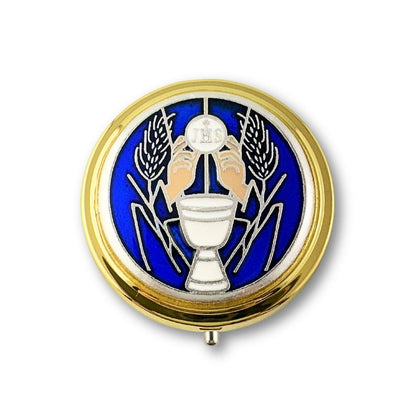 Golden pyx for communion host blue model
