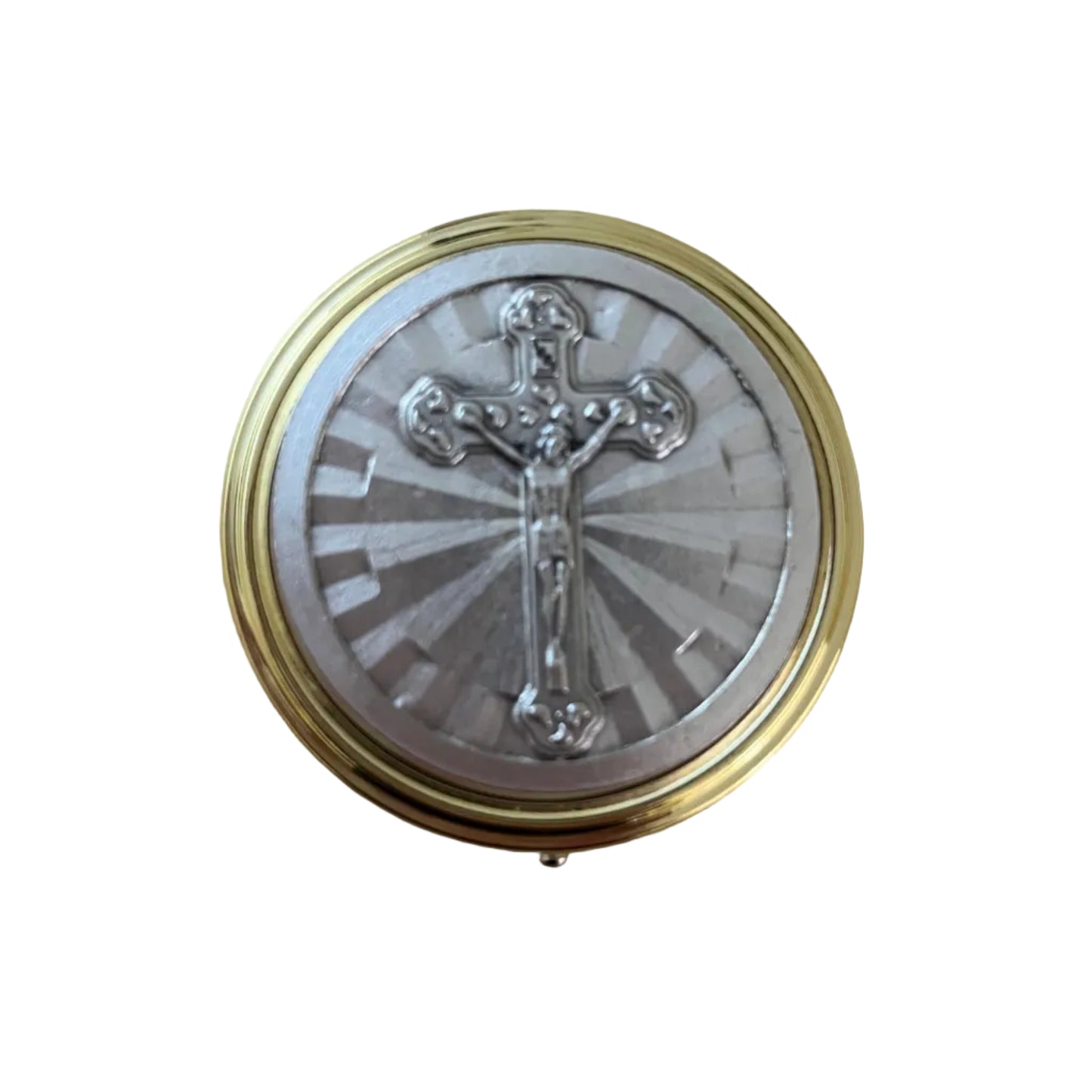 Golden pyx 5.5cm for host with silver Christ model