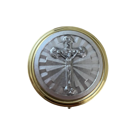 Golden pyx 5.5cm for host with silver Christ model