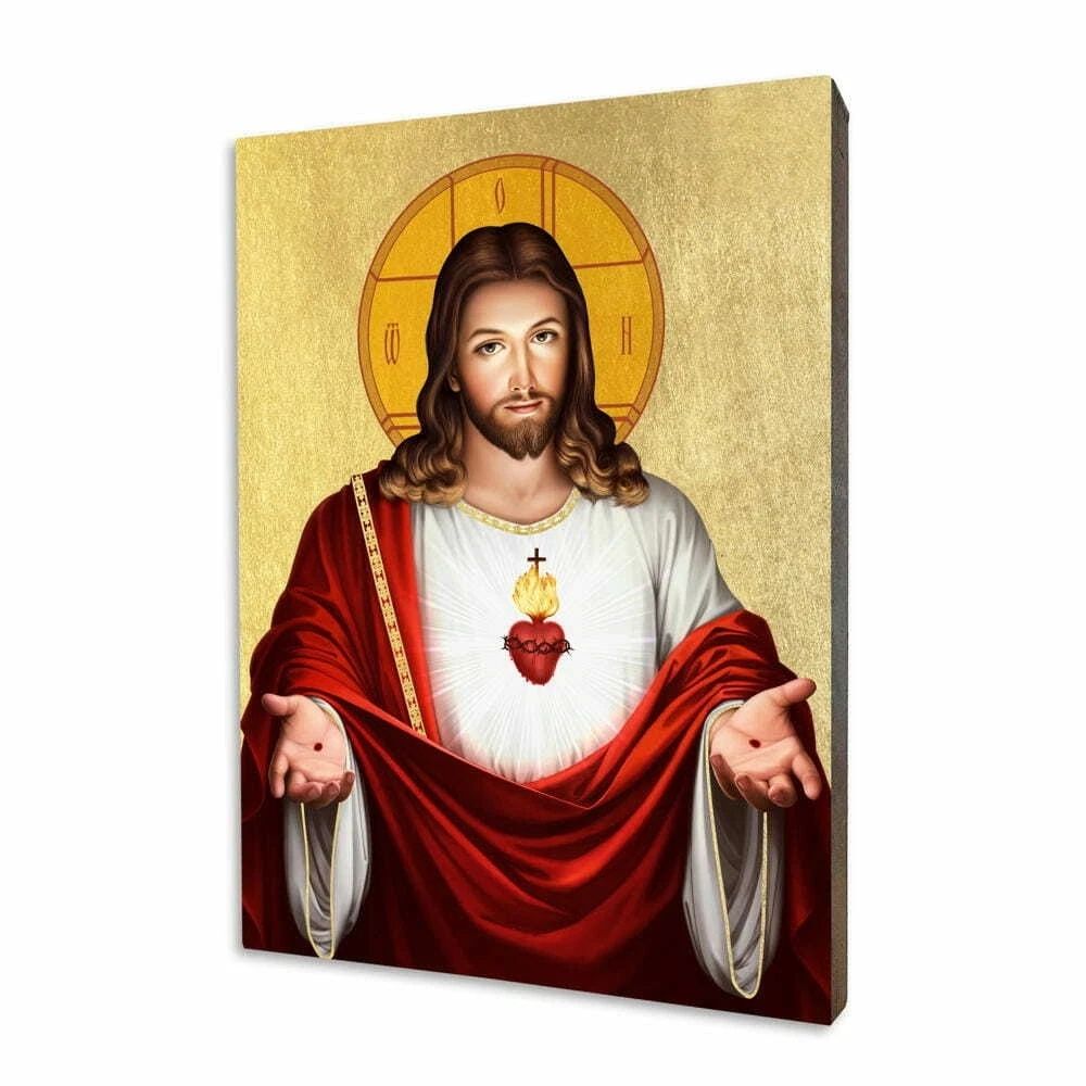 Golden icon Holy heart Jesus & Mary 10x15cm