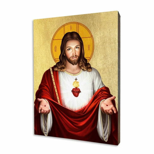 Golden icon Holy heart Jesus & Mary 10x15cm