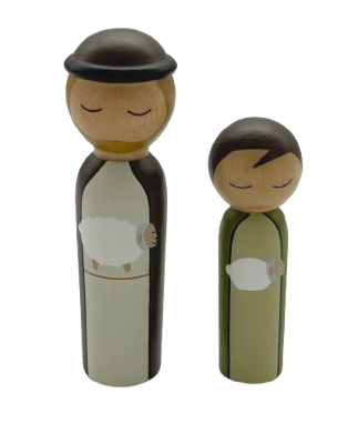 Nativity in wood Howoki Shepherd and boy