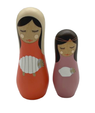 Nativity in wood Howoki Shepherd and a girl