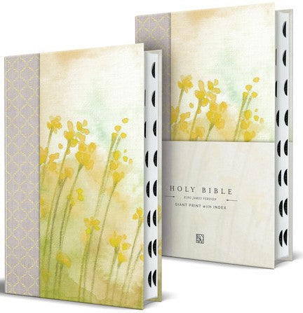 KJV Holy Bible, Giant Print Large Format, Hardcover Yellow with Flowers with Ribbon Marker, Red Letter, and Thumb Index