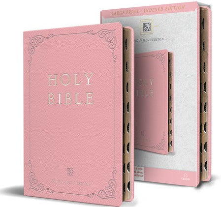 KJV Holy Bible, Large Print Handy Size format, 2 Piece Pink Floral Leathersoft with Ribbon Marker, Red Letter