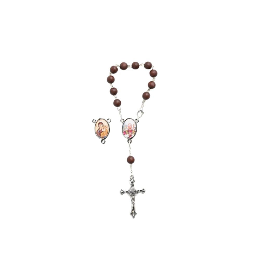 Wood Pope Leo XIV one decade with double sided color medal