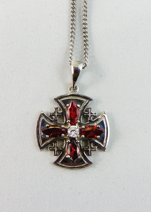 Croix Jérusalem Argent et Ruby