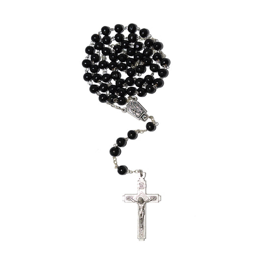 Lourdes Black Rosary with Card