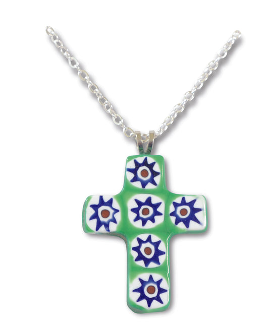 Chain with Green Murano Cross