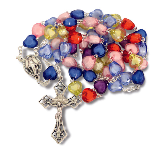 Rosary with Multi-coloured Hearts