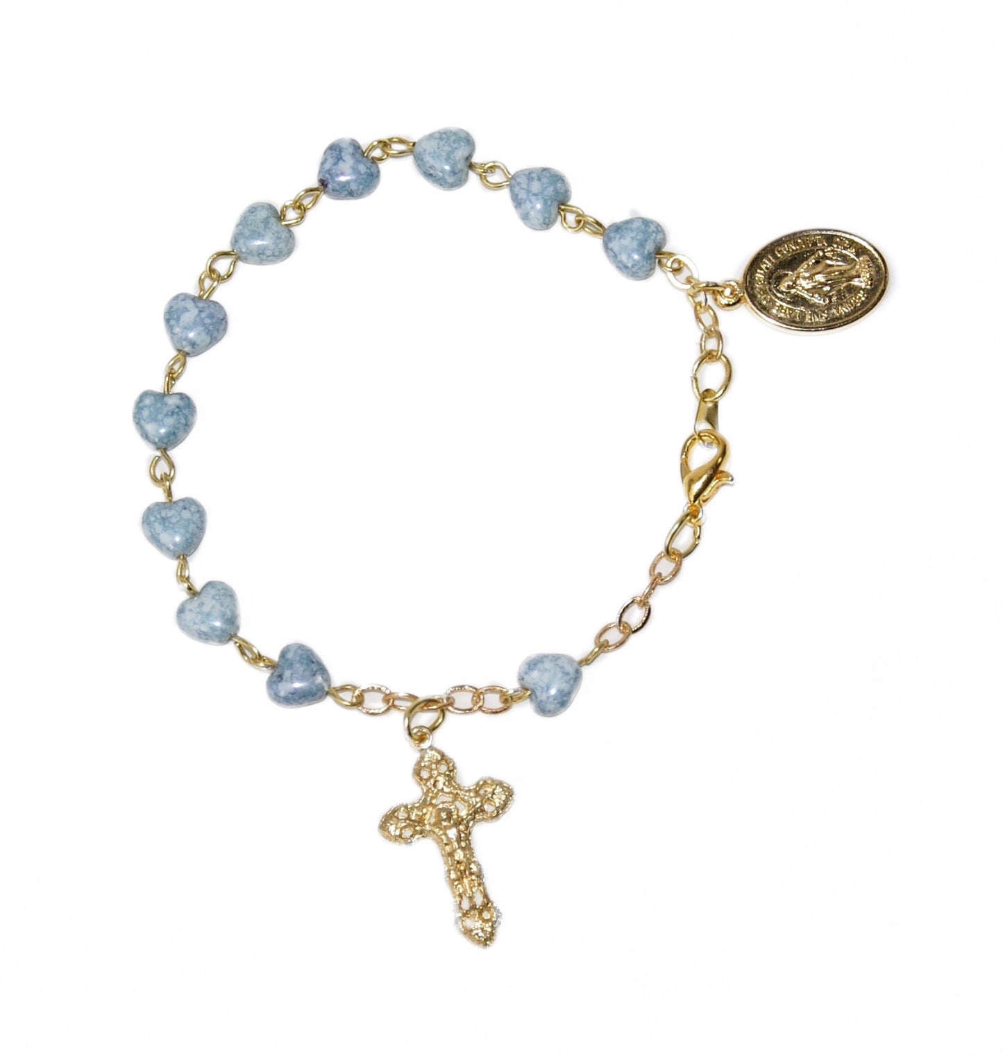 Rosary Bracelet with Blue Hearts