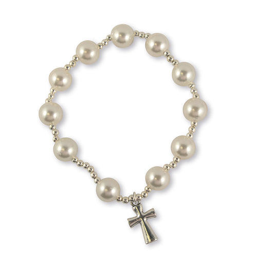 WHITE PEARLS BRACELET WITH CROSS