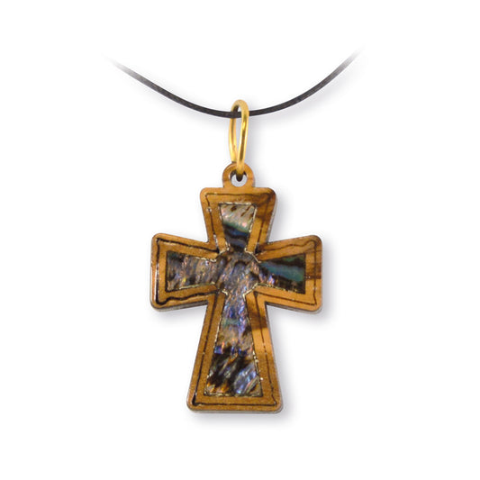 WOODEN CROSS PENDANT COVERED WITH NACRE