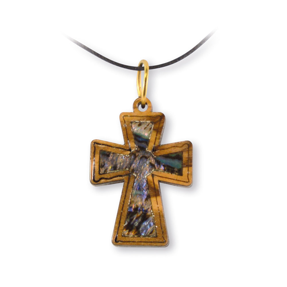 WOODEN CROSS PENDANT COVERED WITH NACRE