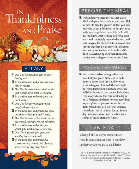 IN THANKFULNESS AND PRAISE THANKSGIVING LITANY (PACK OF 50)