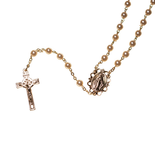 Cream and gold Rosary with Miraculous medal